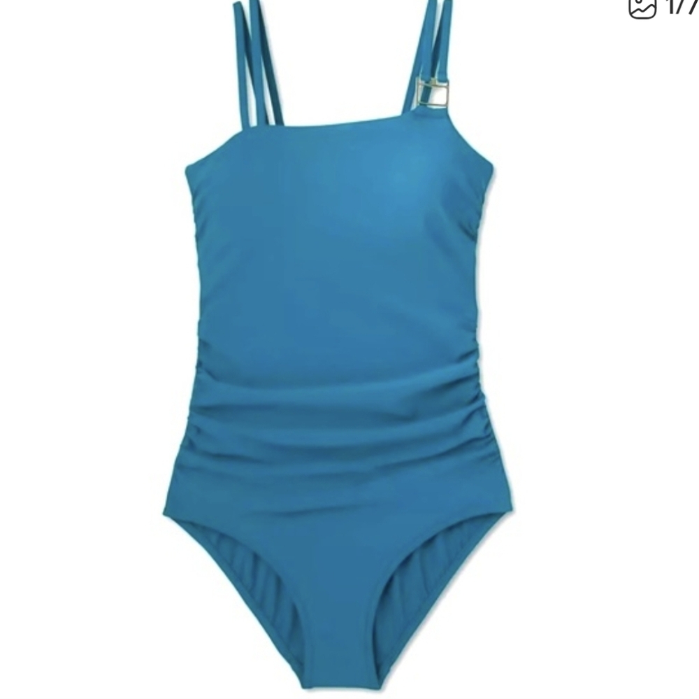 Aqua Green Teal Double-Strap One-Piece Swimsuit